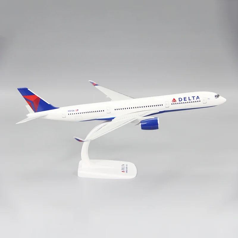 New 1:250 Scale A350-900 Delta Airline Air With Base Plastic Assembly Aircraft Model Toy Collection Display Gifts Fans