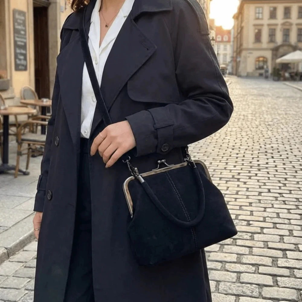 Large Capacity Retro Frosted Handbag Kiss Lock PU Leather Crossbody Bag Clip Closure Short Handle Clutch Shoulder Bag Shopping