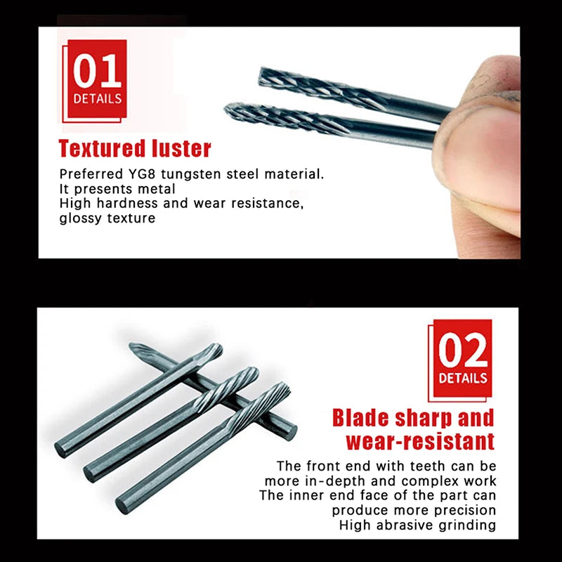 Tungsten Carbide Rotary File Hard Alloy Rotary Bur Drill Bit 3mm Shank Engraving Cutter Grinding Head For Metal And Plastic