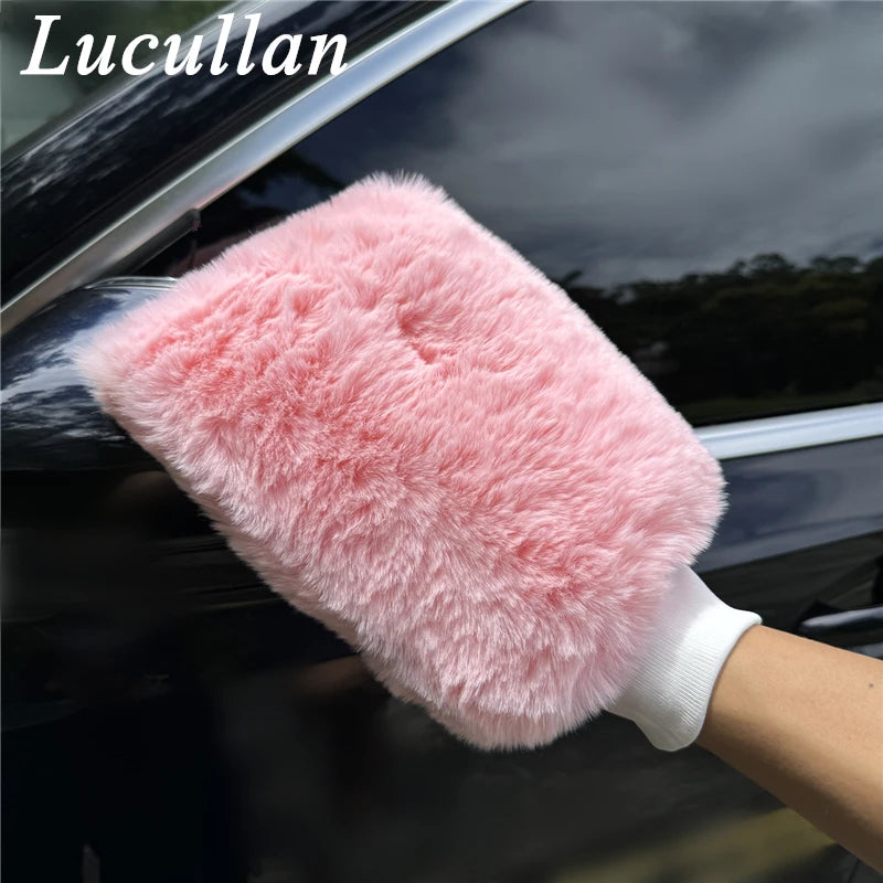 Lucullan Pink Synthetic Wool Wash Mitt Soft and Scratch-Free For Washing and Polishing