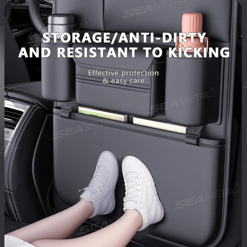 SEAMETAL High-Capacity Car Seat Back Storage Bag Anti Kick Pad Multi-Pocket Backseat Organizer Bag Hanging Car Storage Pocket