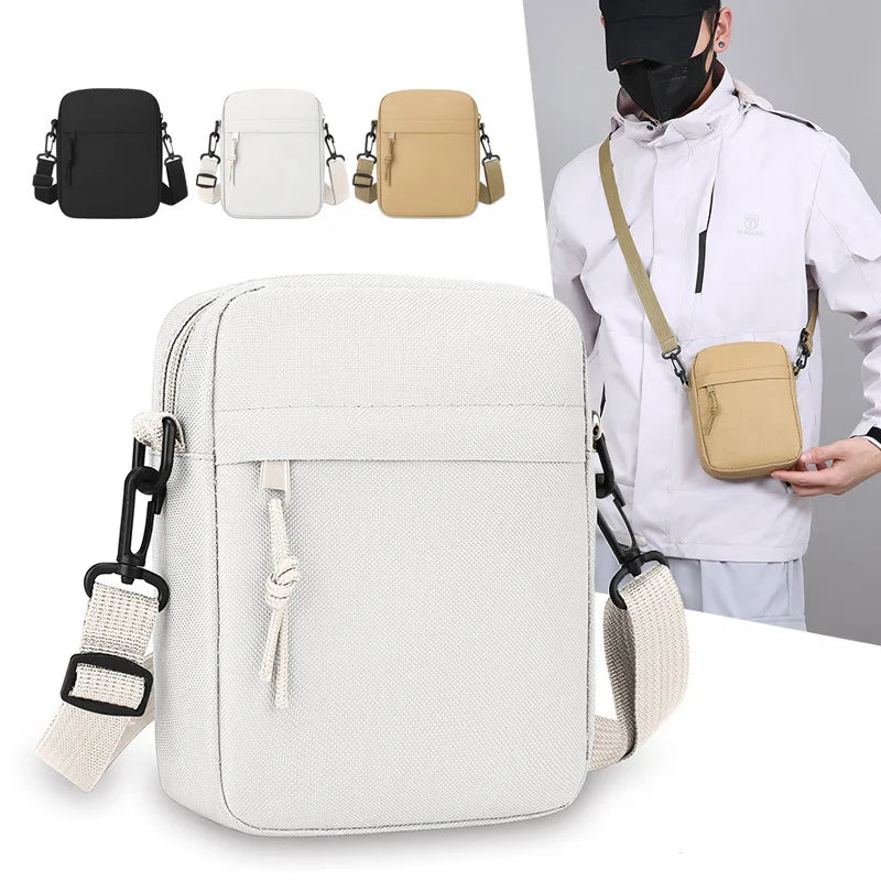 Simple solid color canvas mini square bag lightweight men crossbody casual shoulder bag