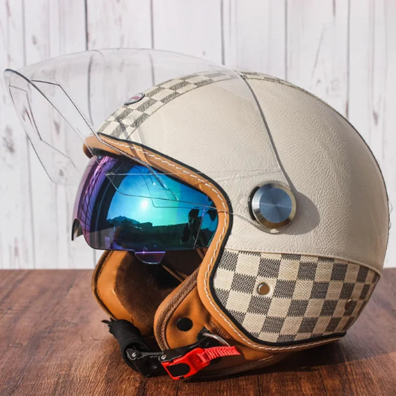 Brown Leather Original DOT ECE 3/4 Open Face Helmet MT Capacete Motorcycle Helmet JET Scooter Bike Half Helmets Cascos Para Moto