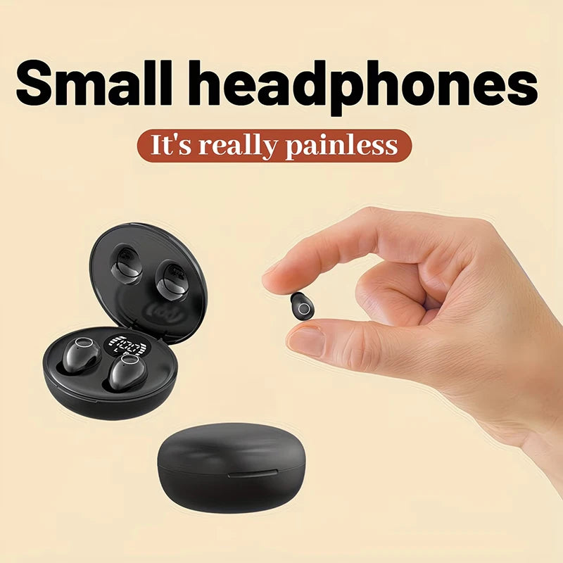 SK31 Mini Invisible Headphones Wireless Bluetooth 5.4 Headphones Bass Sleeping Headphones with Microphone Noise Cancellation HD