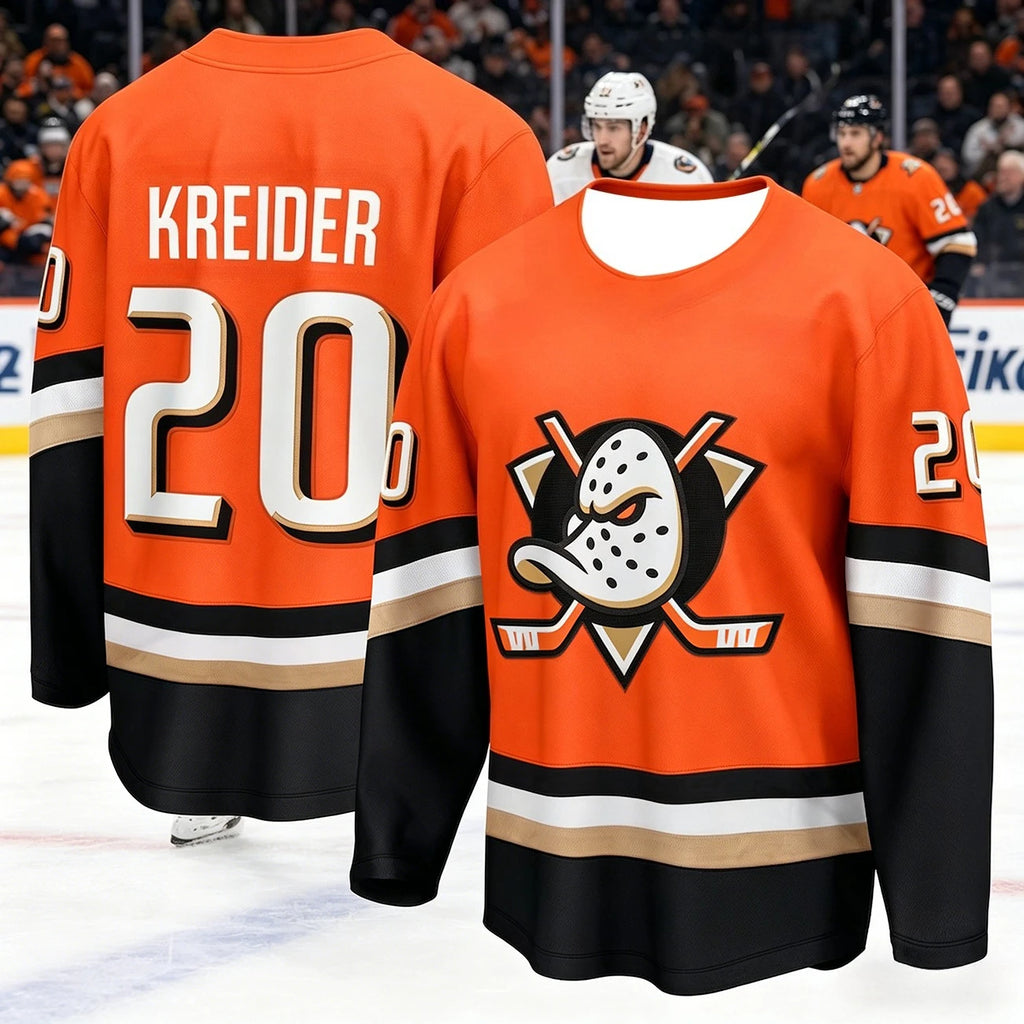Men's Ice Hockey Ducks Jersey Anaheim Printing Moisture-Wicking Long Sleeve Breathable Sports Uniform Plus Size for Fans