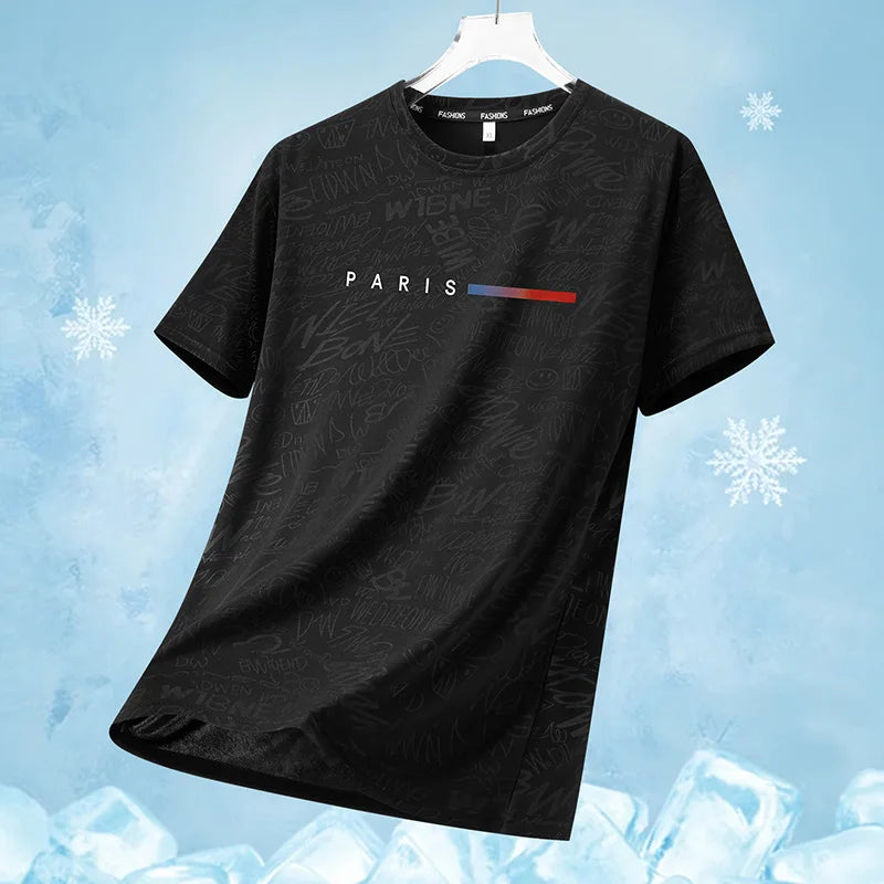 Summer Outdoor Mountaineering Hiking Sweat Absorbing Quick Drying Ice Silk T-shirt Fashion Trend Round Neck Short Sleeve T-shirt