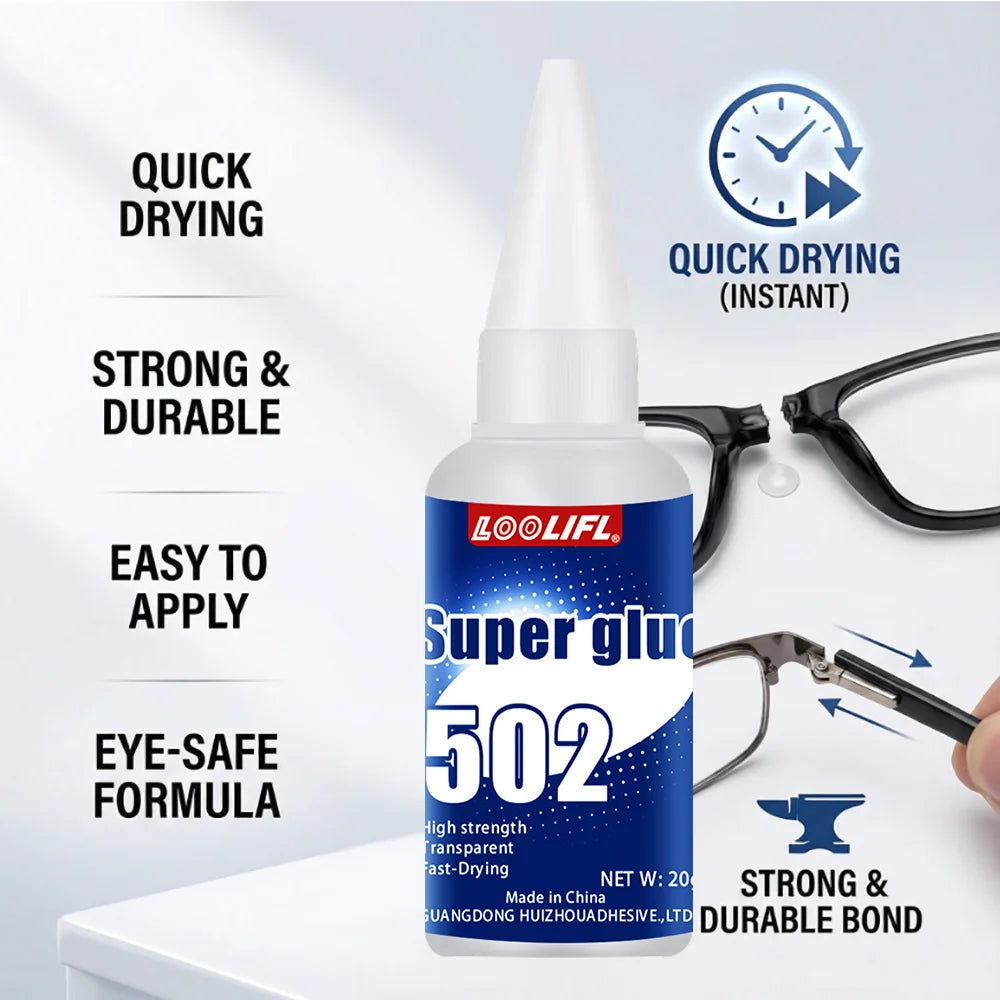 Loolifl 502 Ceramic Plastic Glass Metal Model, All Purpose Superglue for Crafts and Repairs,Clear Instant Cyanoacrylate Adhesive