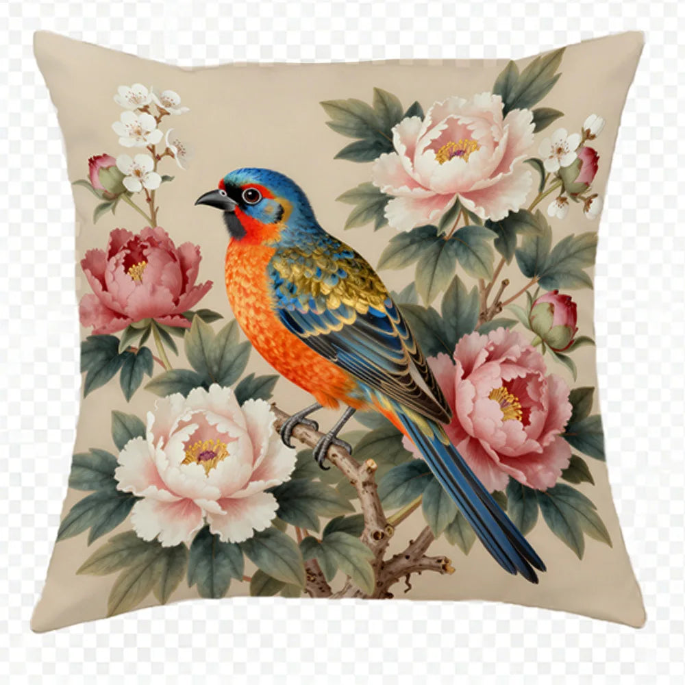 Floral Bird Print Double-sided Printed pillow cover Short plush Suitable living rooms bedrooms sofas throw cushion cover