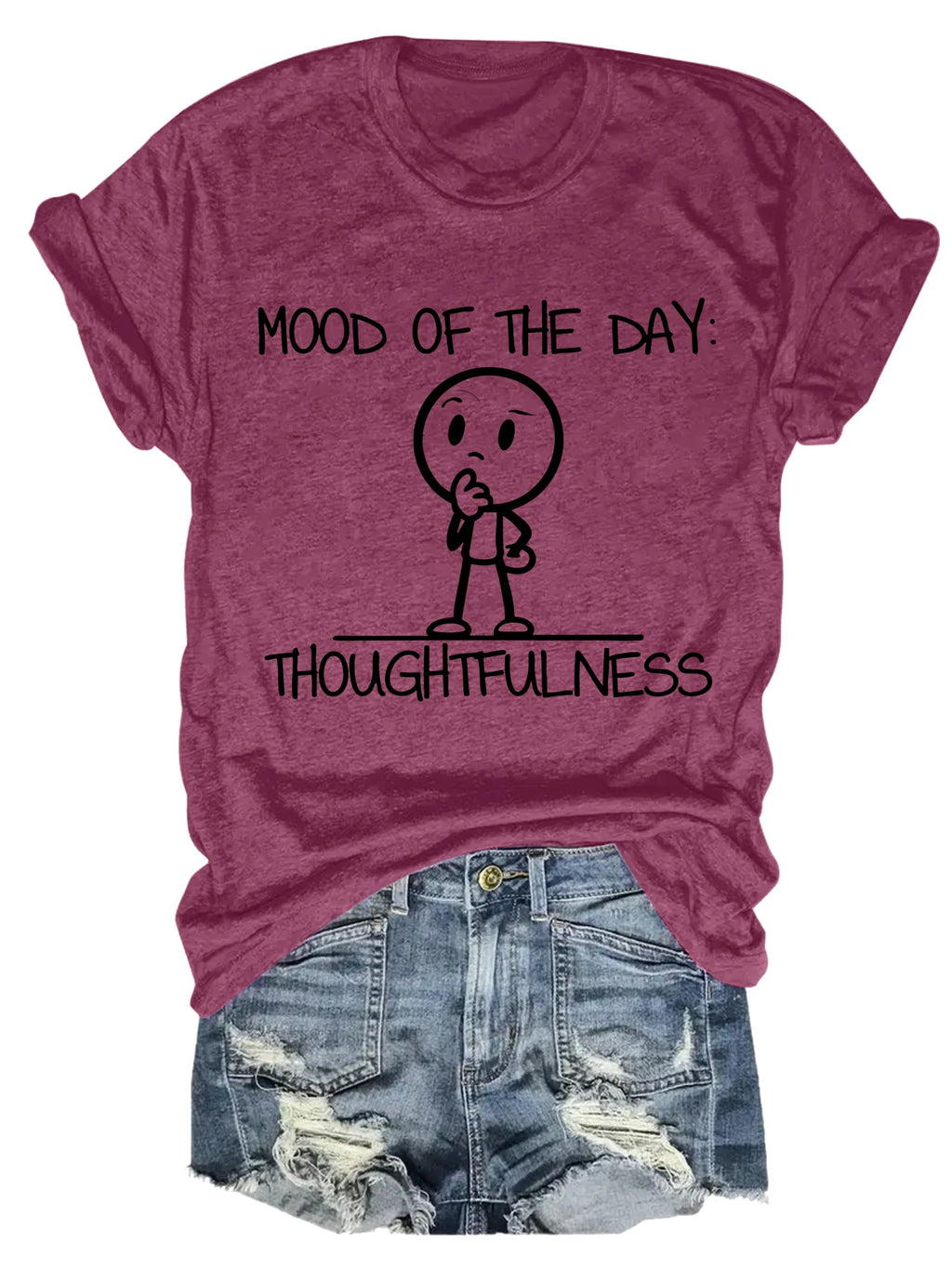 Plus size women's short sleeve T-shirt Mood Of The Day Thoughtfulness breathable fabric summer outfits women's clothing