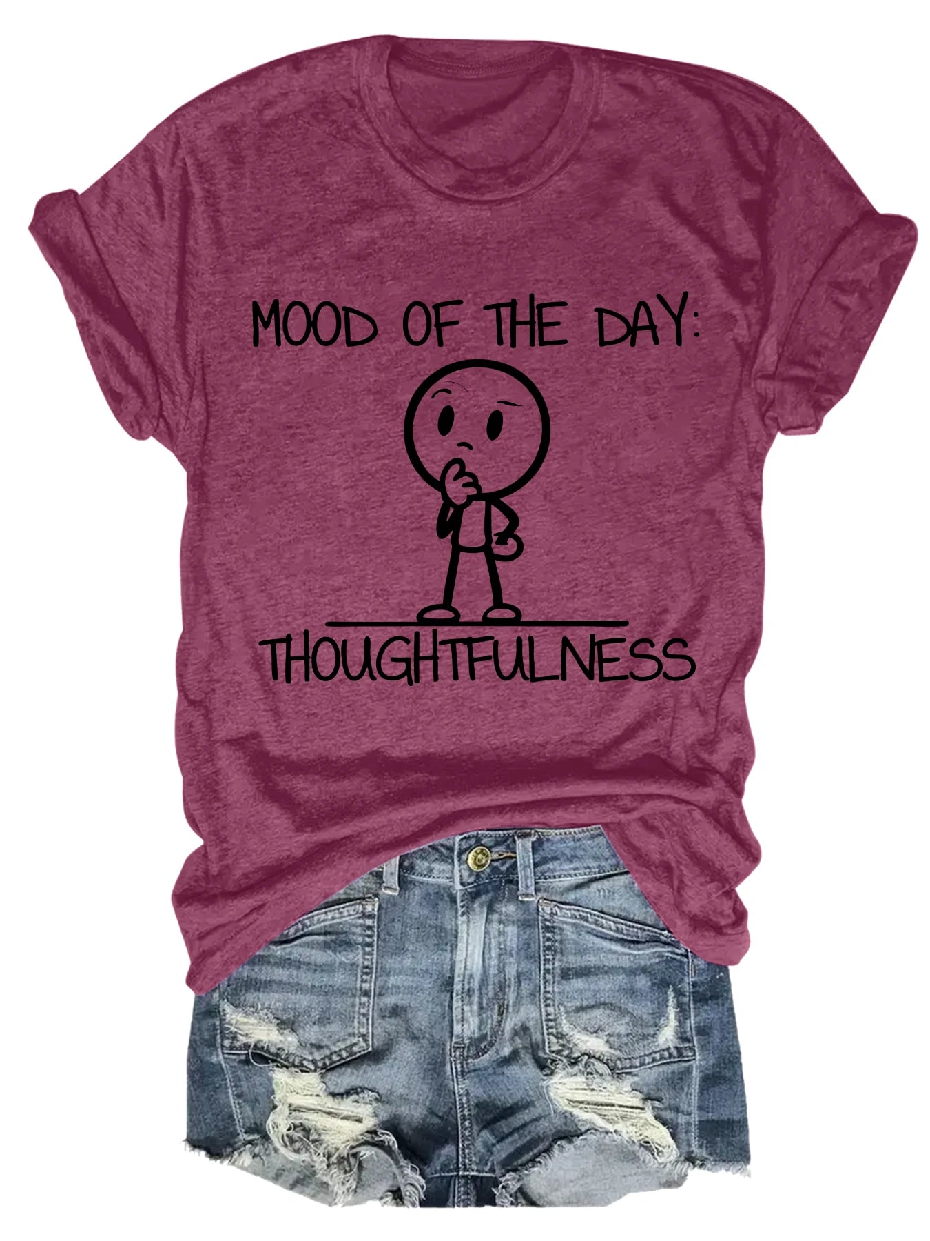 Plus size women's short sleeve T-shirt Mood Of The Day Thoughtfulness breathable fabric summer outfits women's clothing