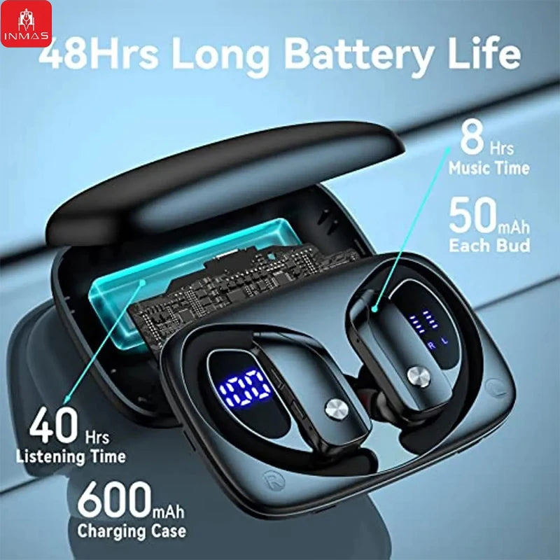 INMAS Wireless Headset T16 Bluetooth EarHook Handsfree Headphones LED Digital Display Earphones Waterproof Sports Gaming Earbuds