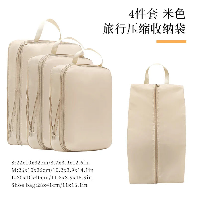 4Pcs/Set Travel Compression Packing Cubes Bag Portable Suitcase Clothes Organizers Waterproof Luggage Storage Cases Drawer Bags