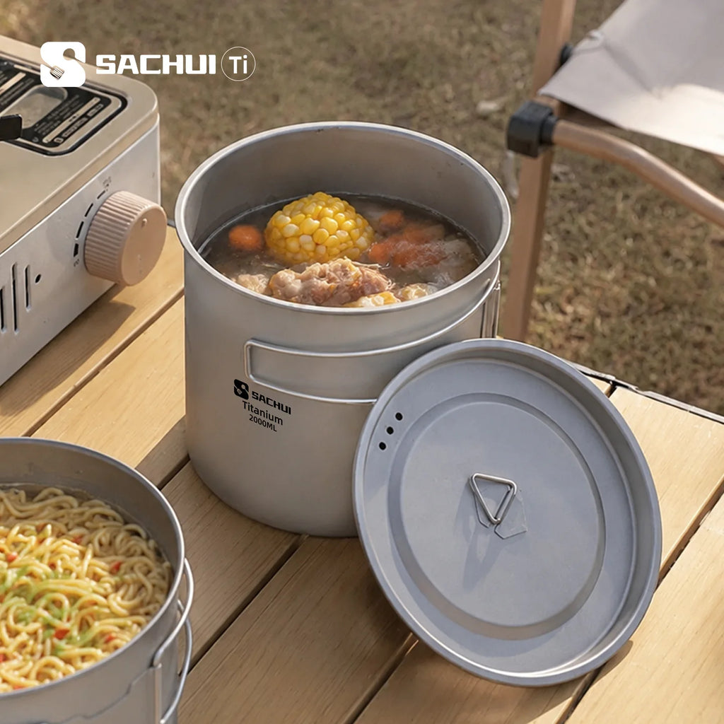 Pure Titanium Outdoor Ultralight Portable Pot Foldable Handle Camping Cookware For Hiking Travelling Instant Noodle Stockpot