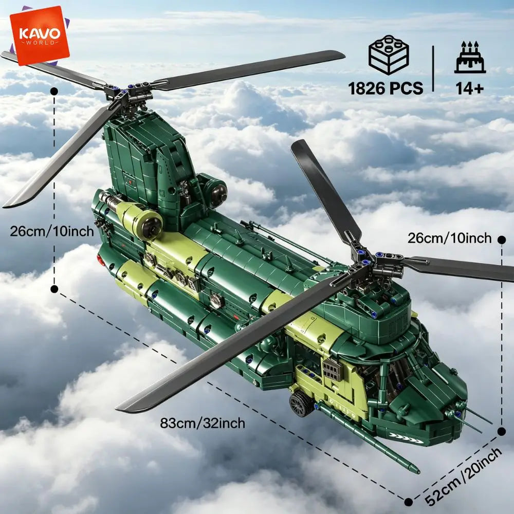 KAVOWORLD 1826PCS Chinook Tandem Rotor Transport Helicopter Building Blocks Model Toy Bricks Toys Ideal Gift for Military Fans