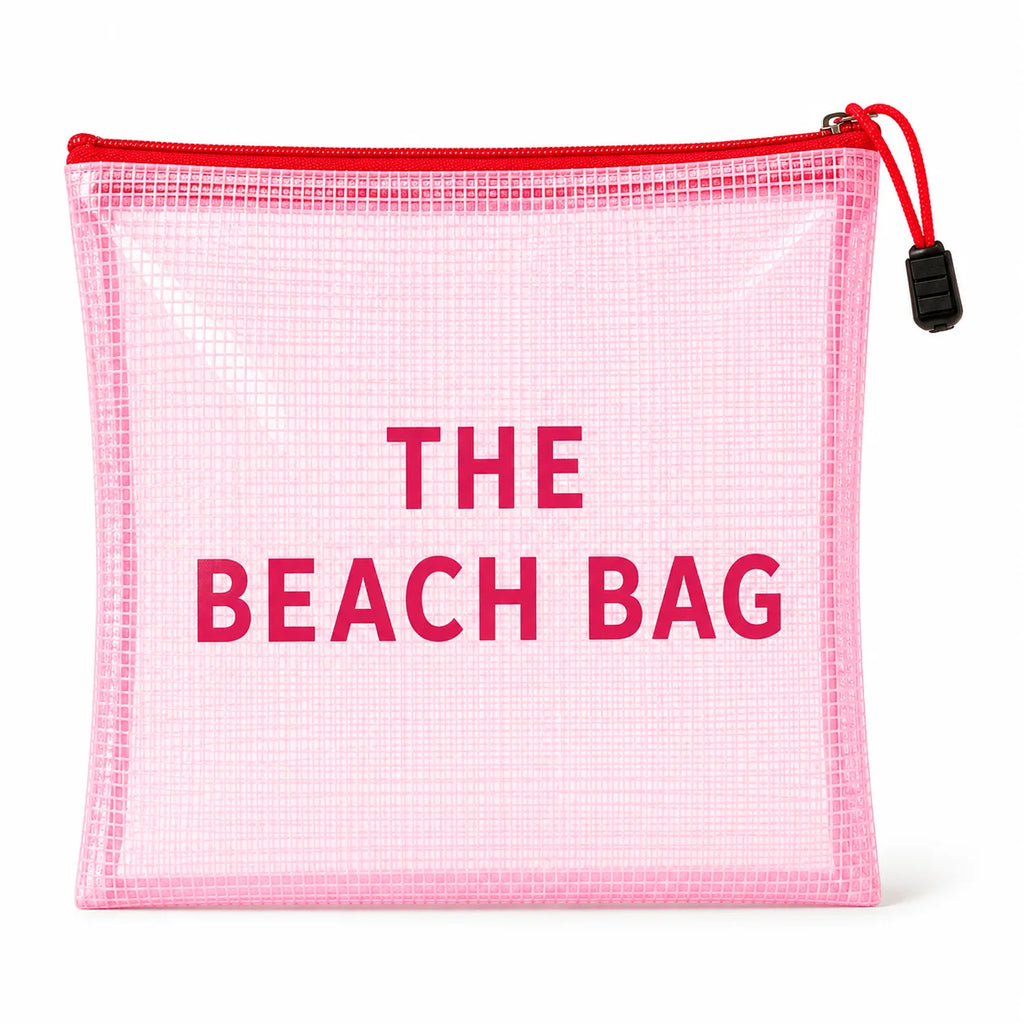 Pink Mesh Beach Bag, Waterproof Zipper Travel Cosmetic Pouch for Women, Large Capacity Toiletry Storage Organizer