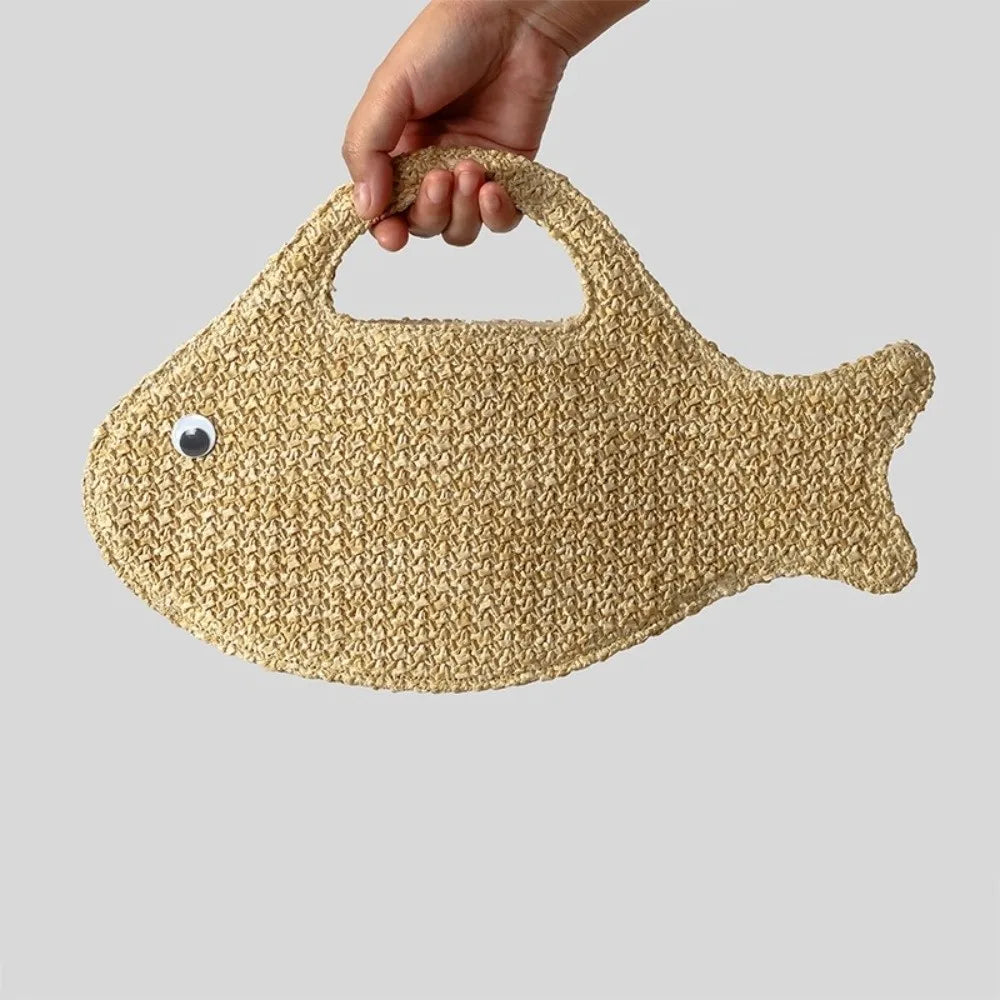 Funny Cute Large Capacity Woven Bag Knit Straw Fish Shaped Handbag Lightweight Eco-Friendly Shopping Bag Women