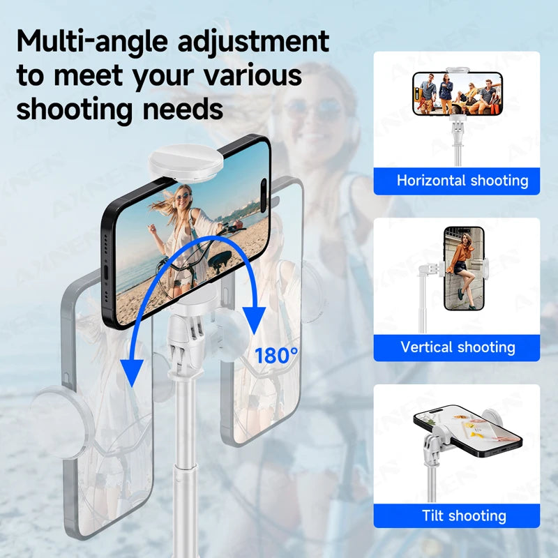 White Selfie Stick Tripod Portable 70 Inch All-in-one Auto Pop Open Wireless Bluetooth Magnetic Remote Control Smartphone Stand
