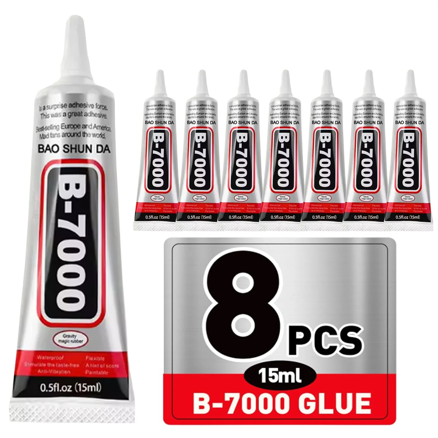 8PCS 15mL B-7000Car Emblem Repair Adhesive,strong transparent adhesive suitable for loose tail emblems, metal badges, plastic .