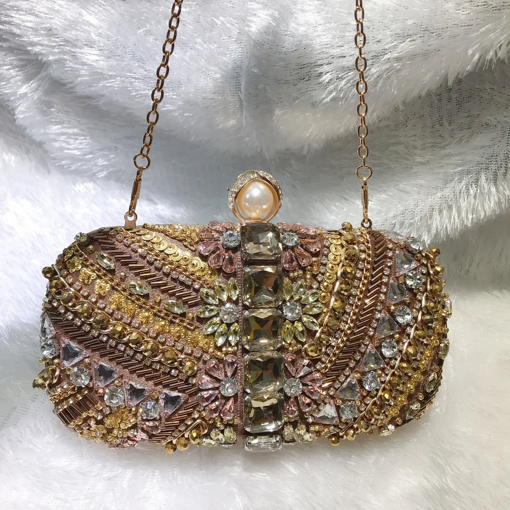Handbag Autumn New Rhinestone Chain Handheld Dinner Small Square Bag Banquet Dress Color Metal Diamond Texture Women's Bag
