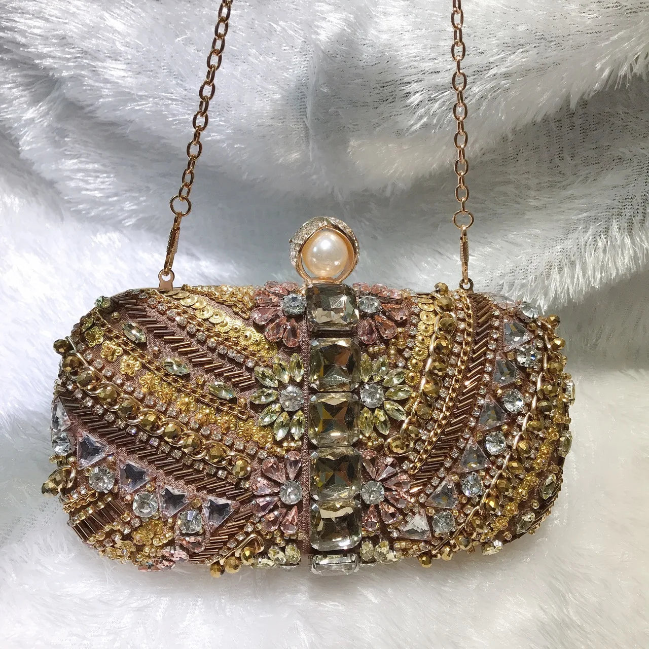 Handbag Autumn New Rhinestone Chain Handheld Dinner Small Square Bag Banquet Dress Color Metal Diamond Texture Women's Bag