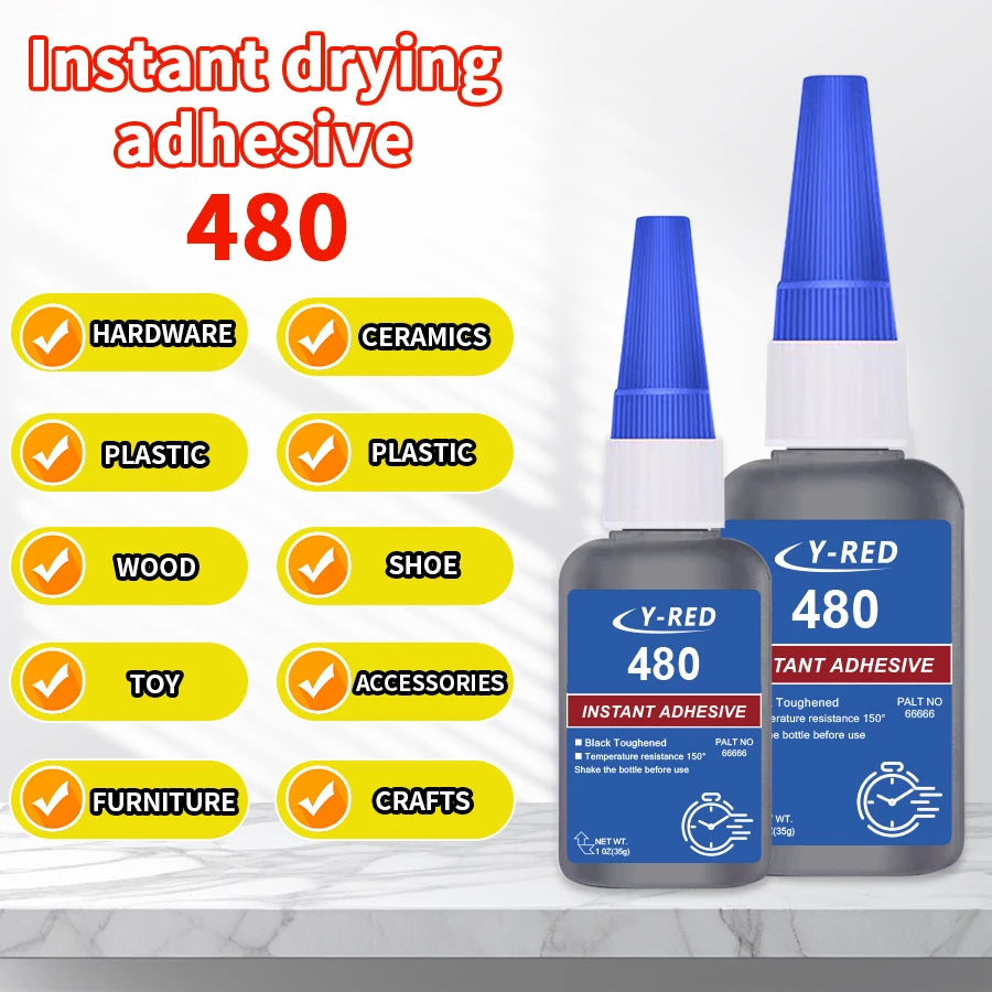480 Black Super Glue,Instant Adhesive Super Strong CA Glue for DIY, Repair, Crafts, Metal, Plastic, Rubberr