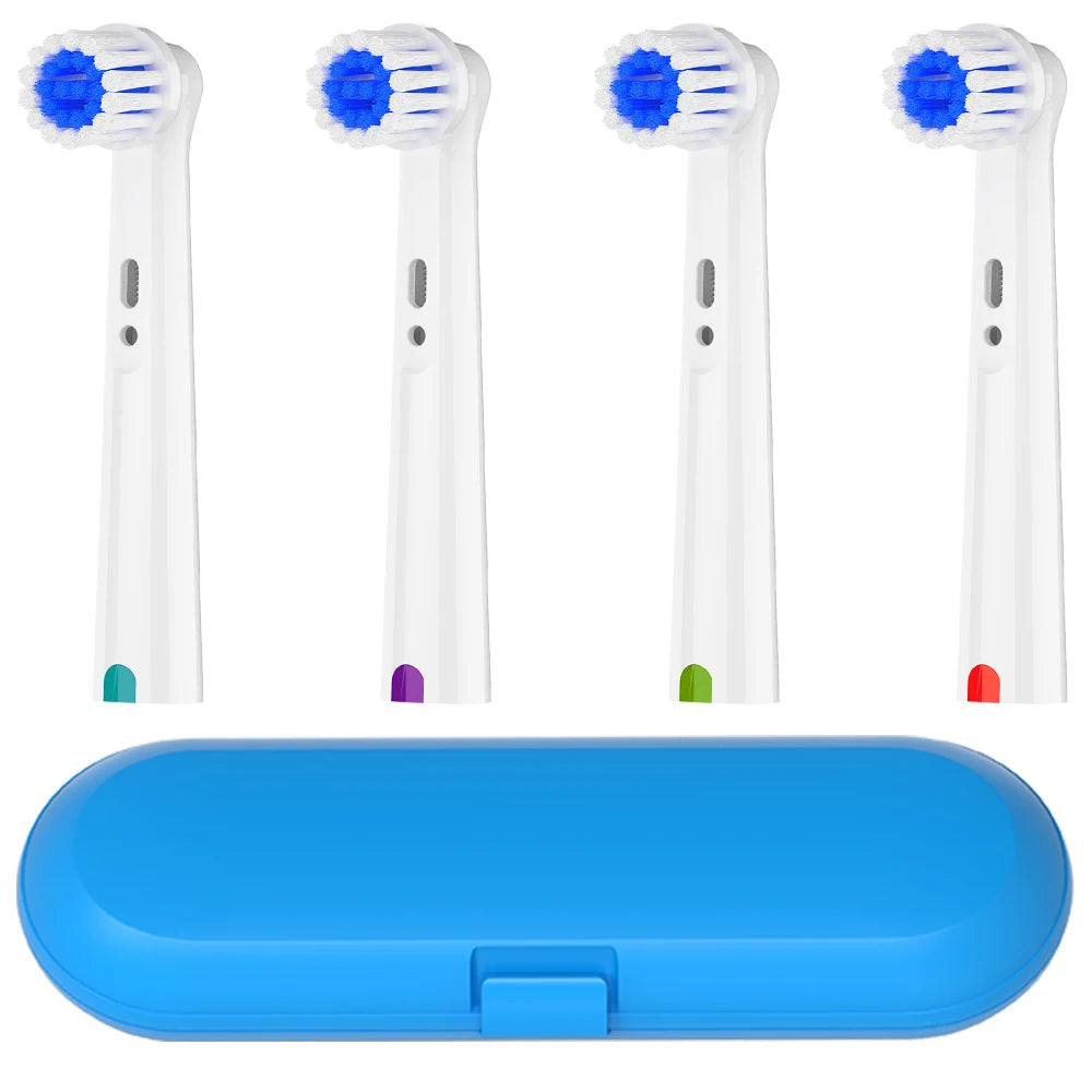 Toothbrush Travel Container and 4 Soft Rotating Replacement Brush Heads Compatible with Oral B Electric Toothbrush, for 1000 500