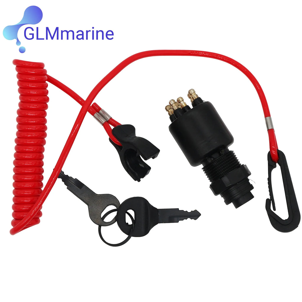 Lgnition Switch Key Safety Lanyard Lock Assembly 5005801 for Johnson Evinrude OMC BRP 1996 & Up Outboard Motor 175974