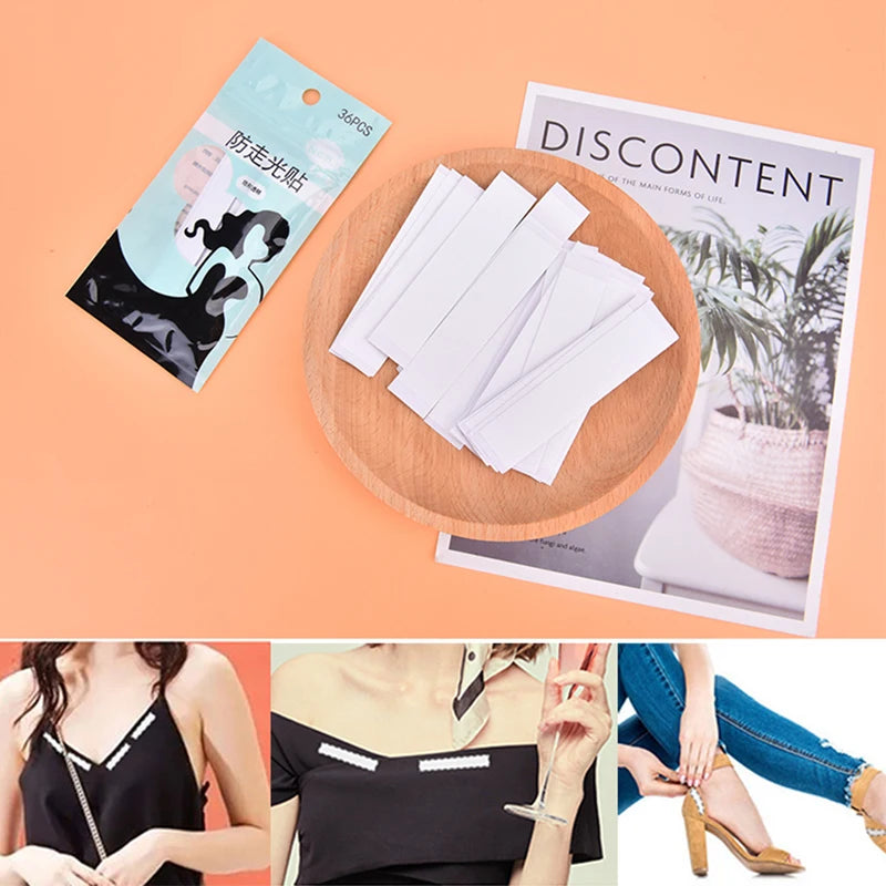 36Pcs Anti-Exposure Adhesive Sticker Strips Women Transparent Clear Double Sided Tape for Clothing Dress Body Skin