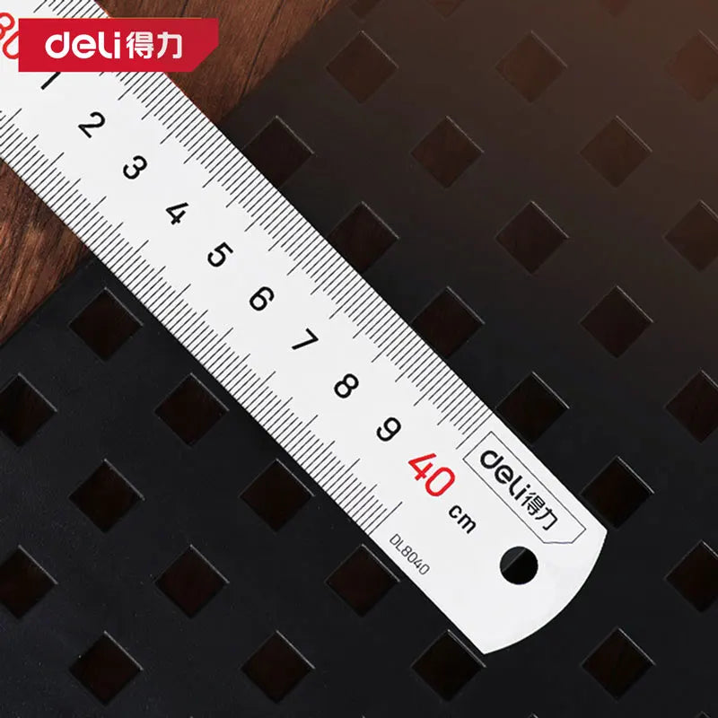 Deli 1Pc Stainless Steel Ruler 15/20/30/40/50cm Metal Straight Ruler for Home School Precision Measuring Drawing Tool Supplies