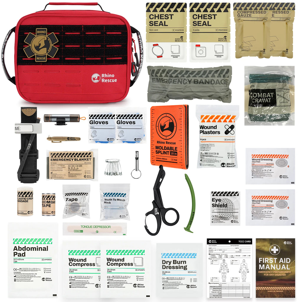 RHINO RESCUE Compact Vehicle First Aid Pack, Disaster Preparedness Kit, Molle Storage Pouch for Outdoor & Home Safety