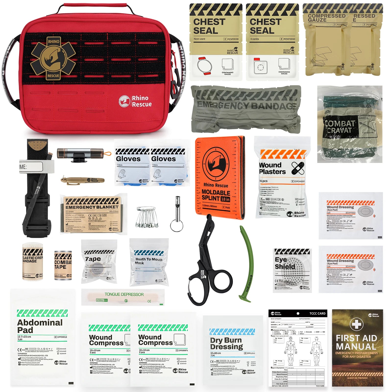 RHINO RESCUE Compact Vehicle First Aid Pack, Disaster Preparedness Kit, Molle Storage Pouch for Outdoor & Home Safety