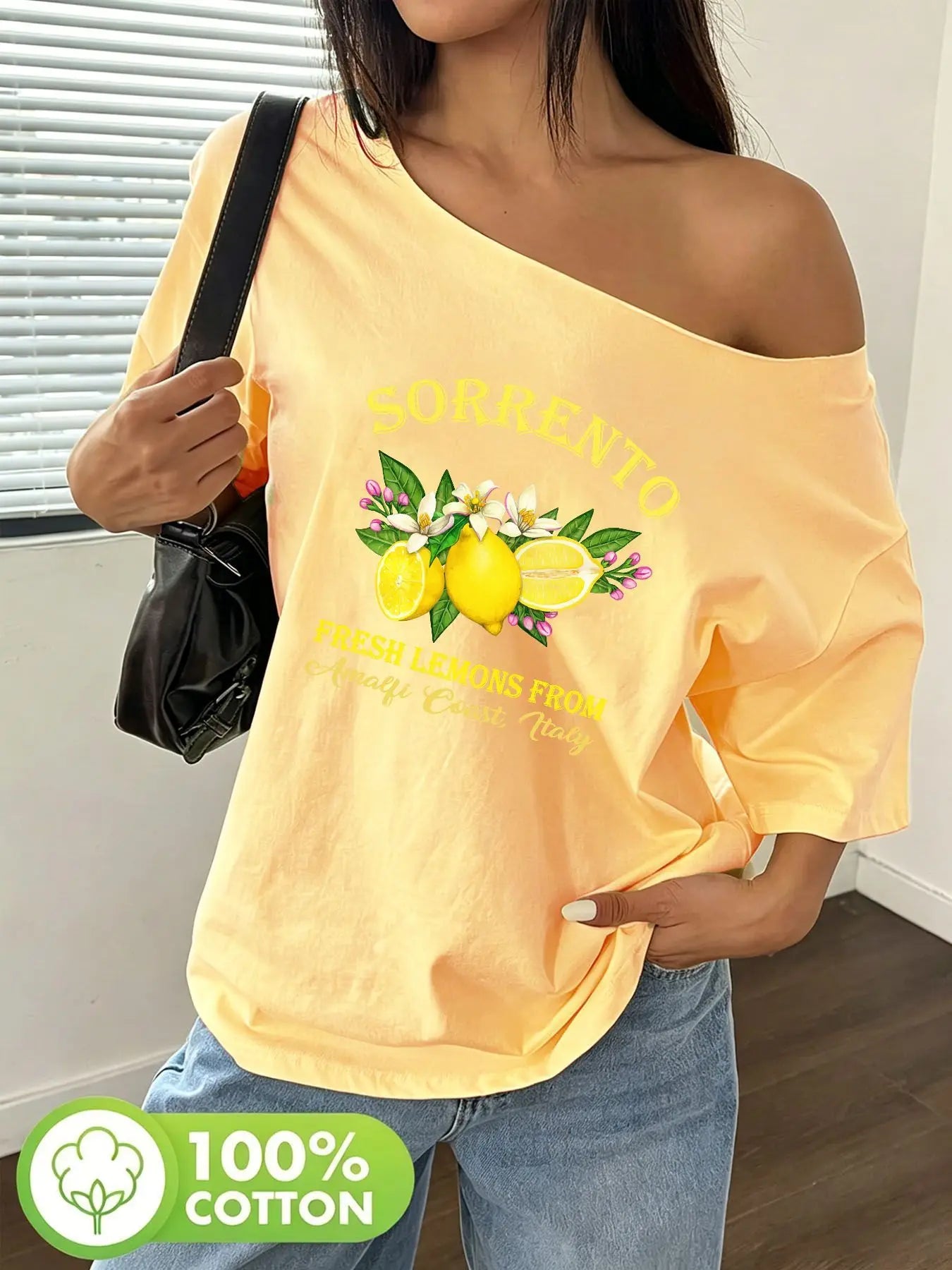 Plus Size 100% Cotton Shoulder Loose Print T-Shirt Oversized Y2K Style Graphic Tees Women Tops Summer Off The Shoulder Top
