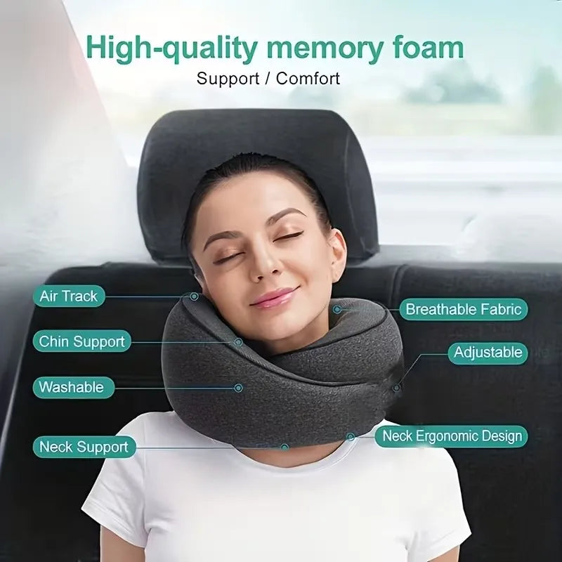 U-shaped Pillow for Airplanes 2026 Travel Neck Support Pillow Memory Foam Adjustable Noon Break Sleep Pillows Offices and Cars