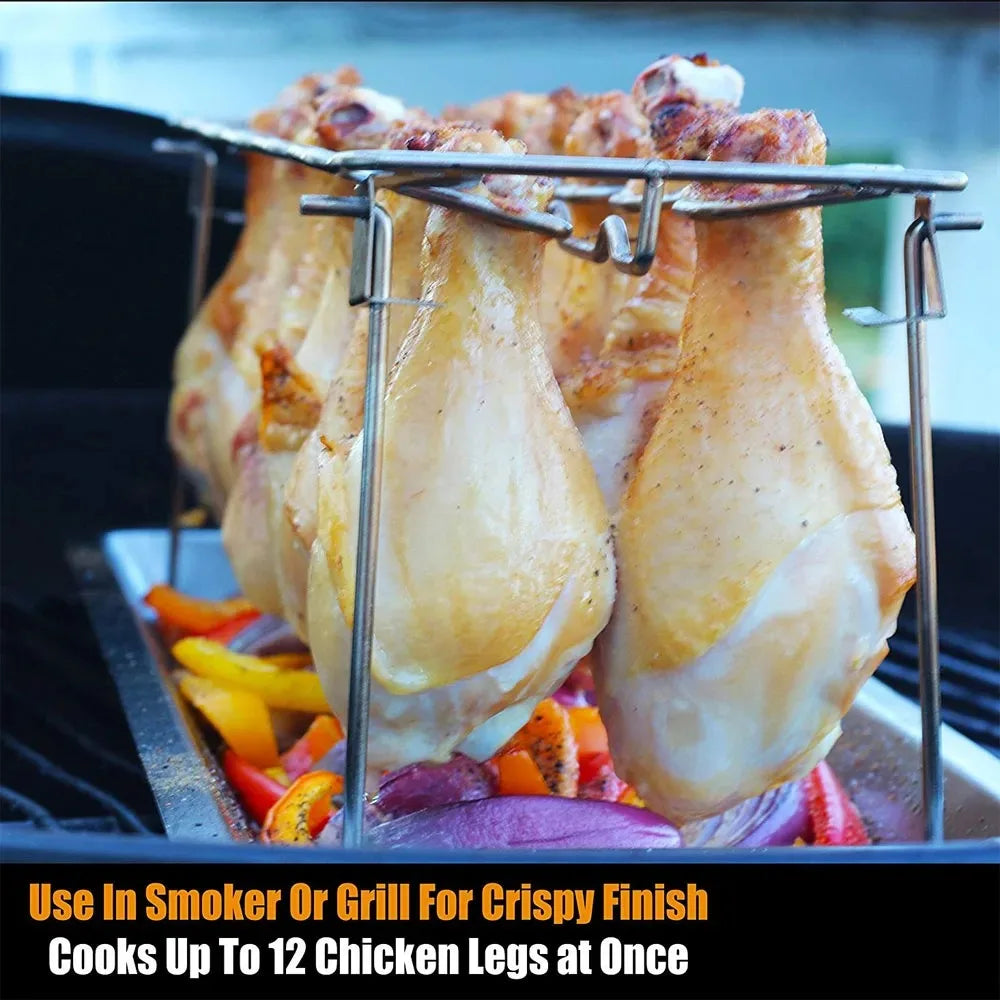 BBQ Chicken Wing Leg Rack – Stainless Steel Grill Roaster Stand Oven / Support BBQ ailes et cuisses – Grille en acier inoxydable four et barbecue