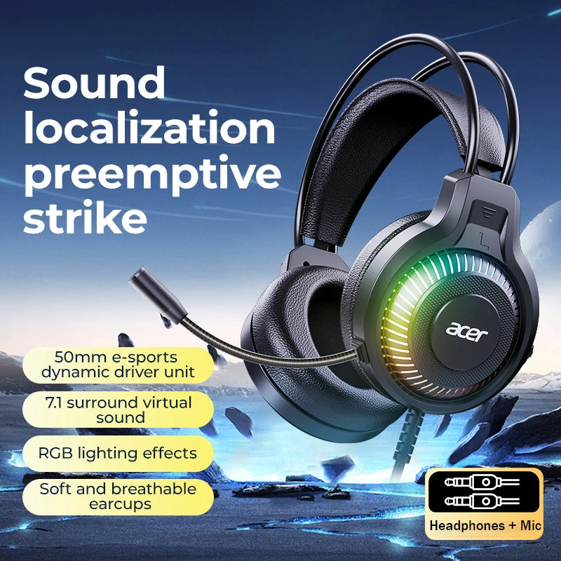 RGB Cool Lighting Wired Earphones Low Latency Headphones with Mic Breathable Comfortable Earbuds Surround Sound Effects for Game