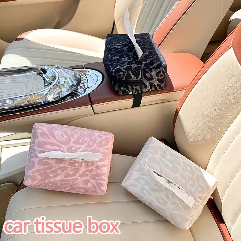 1pc Car Supplies Black/Pink/Beige Car Tissue Box Leopard Print Car Seat Back Paper Box Cute High-End Car Tissue Bag Multifunctio