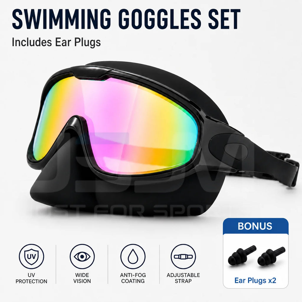 JSJM Upgraded Adult Swimming Goggles HD Anti-Fog Waterproof Swim Glasses Wide View UV Protection Adjustable Strap for Men Women