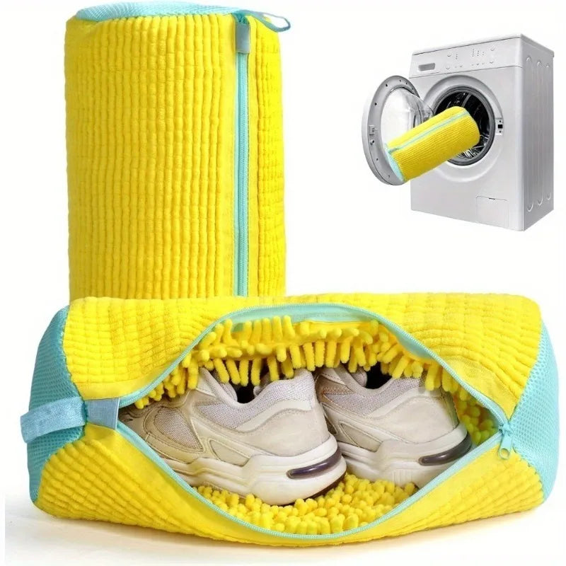 Shoe Washing Machine Bag Fluffy Fiber 360 Surround Cleaning Reusable Durable Laundry Bag With Zipper Closure 1Pc For Sneakers