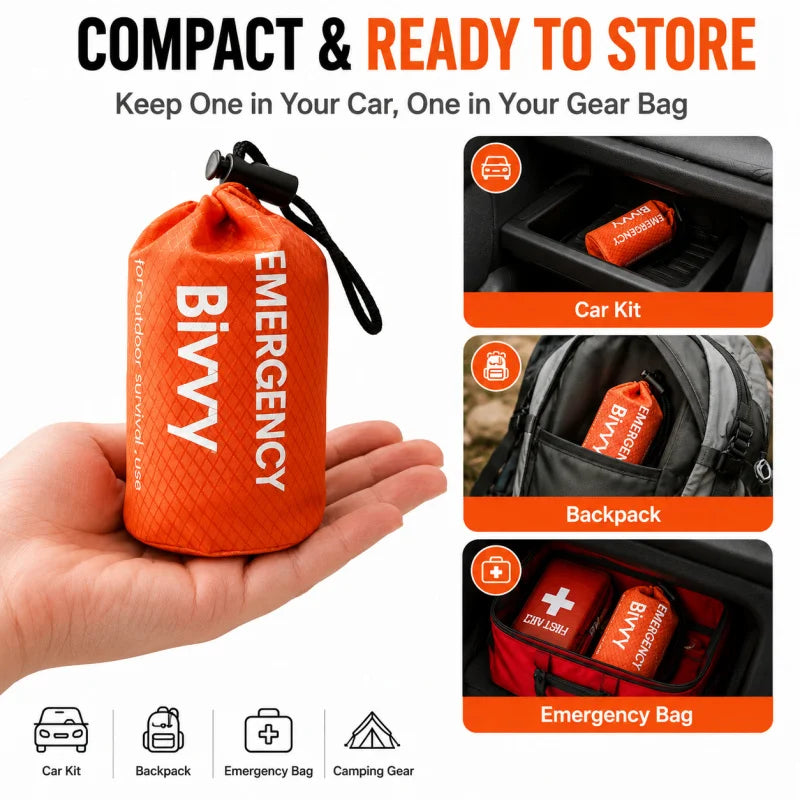 2 Pack Emergency Sleeping Bag, PE Aluminum Film Bivy Sack With Premium Pouch, Whistle & Carry Hook For Camping Hiking Car