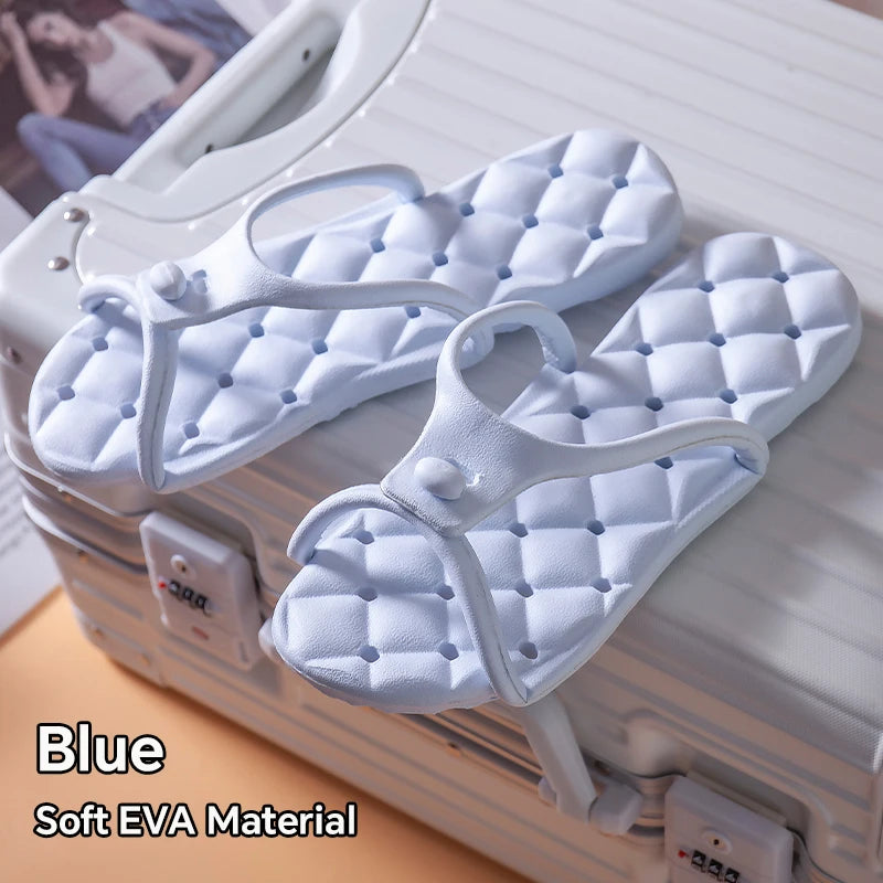 1Pair Solid Color Portable Folding Slippers Lightweight Nonslip Flip-flops ， Men Women Indoor Outdoor Beach Travel Trip Home Use