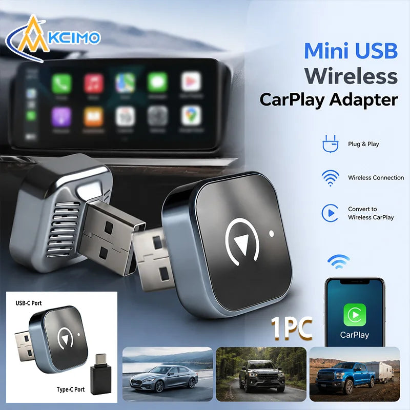 Mini USB Wireless CarPlay Adapter Plug and Play Wireless Car Play Dongle for Factory Wired CarPlay Cars