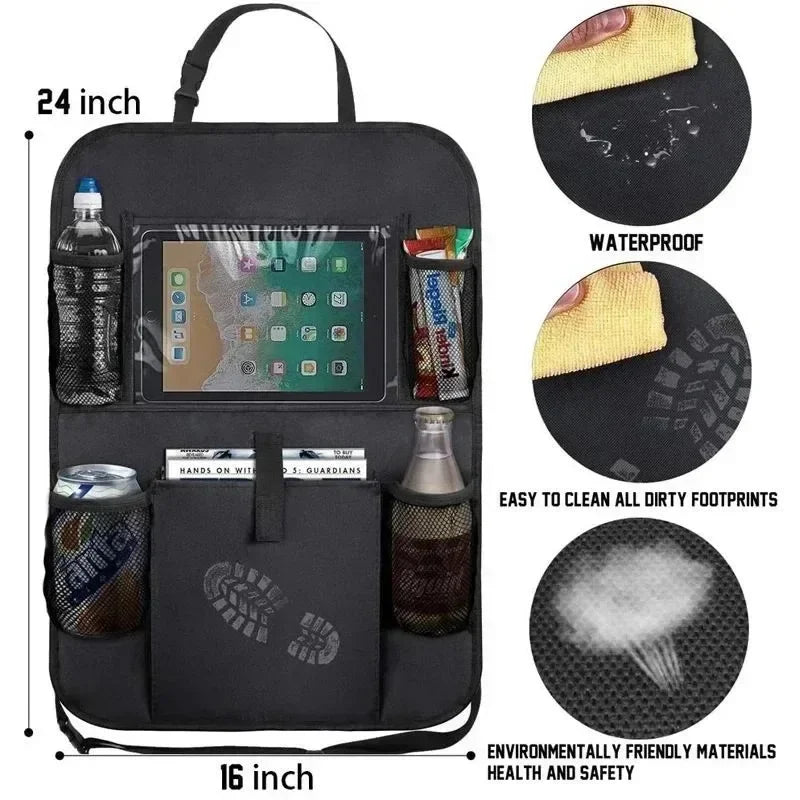Car Backseat Organizer, Kick Mat Seat Protector with Touch Screen Tablet Holder, Auto Organizer for Kids Back Travel Accessories