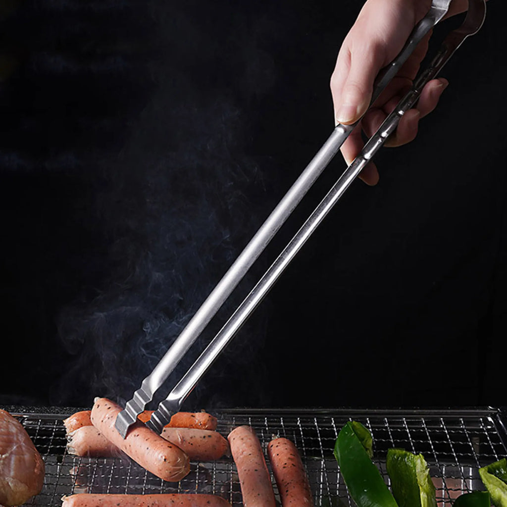 Sausage Turning Tongs Bbq Stainless Steel Bbq Tongs Long Handle Grill Tongs Metal Barbecue Hot Dog Flipping Clip Multipurpose