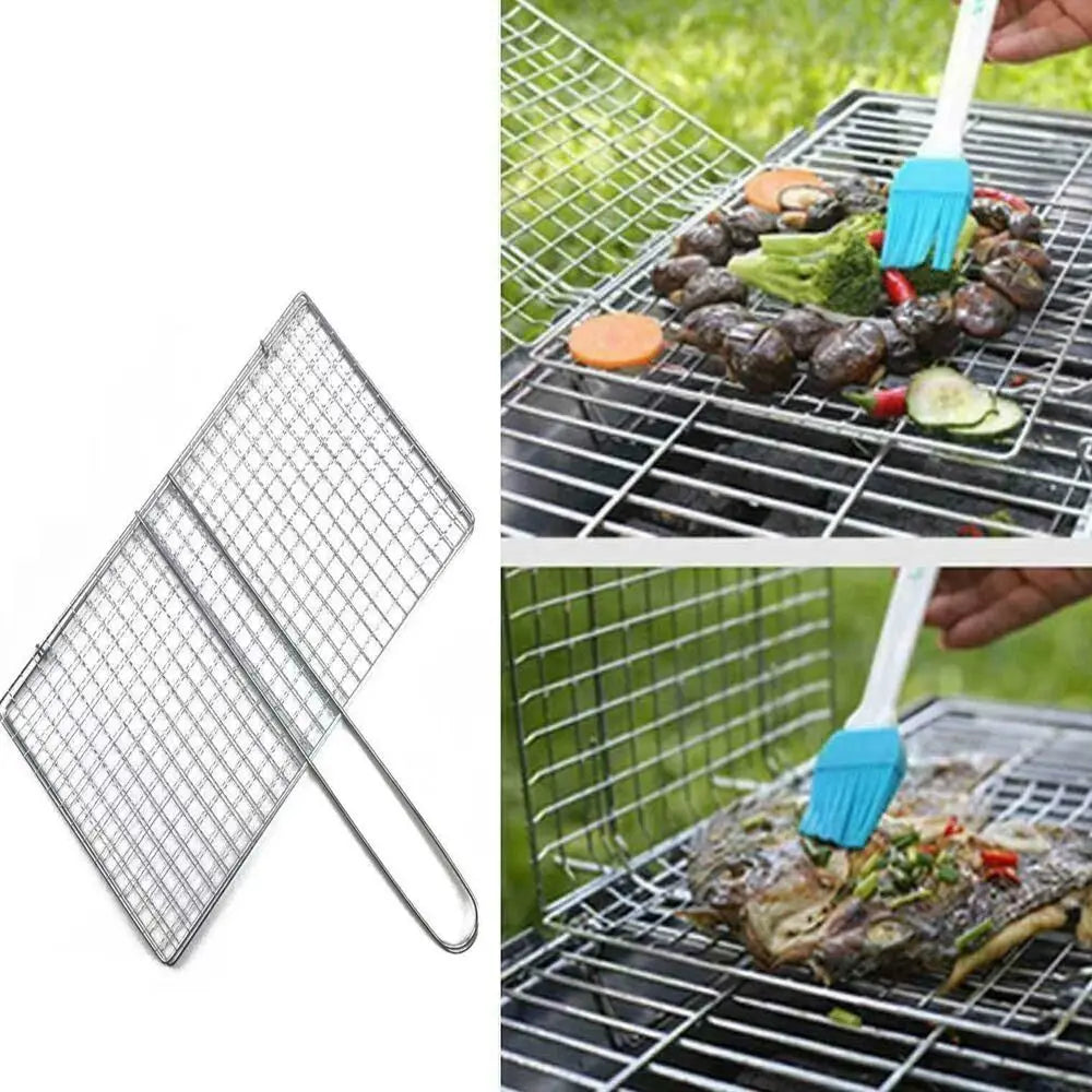 Barbecue Net Iron Mesh Clamp Grilling Basket Grill BBQ Tools Net Steak Meat Fish Net Vegetable Grilled Fish Net Camping Picnic