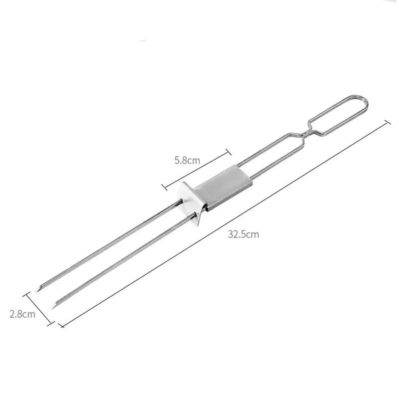 2-6PCS Semi-automatic Barbecue Fork BBQ Tools Outdoor Portable Camping Picnic 2-Head BBQ Fork Equipment Metal Skewers Forks