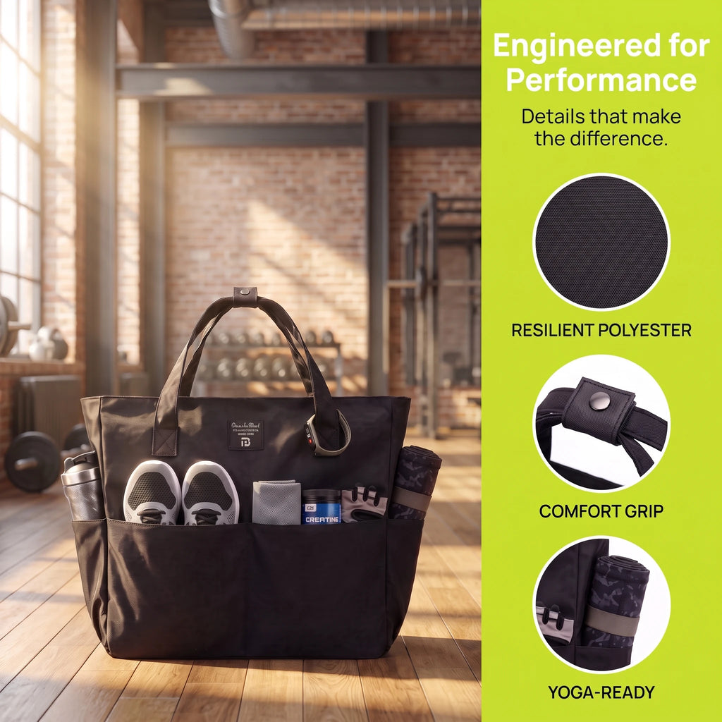 35L Large Gym Tote Bag for Women Soft Waterproof Polyester Yoga Handbag Multi Pocket Work Travel Beach Bag With Shoe Compartment