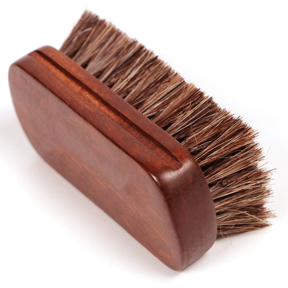 Car Interior Leather Textile Cleaning Brush with Horsehair Bristle Wood Handle
