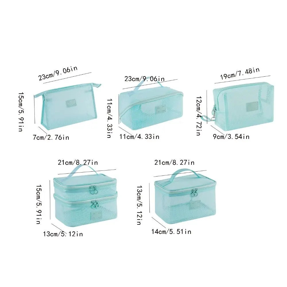 Portable Mesh Handheld Makeup Bag Square Lightweight Storage Toiletry Bag Zipper Large Capacity Transparent Mesh Cosmetic Bag