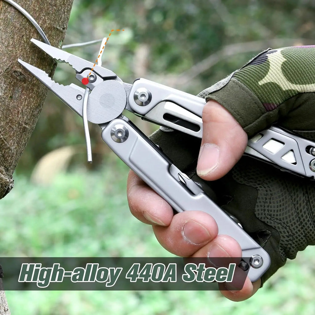 Multitool Stainless Steel Multi-Tool Pliers 22-in-1 with Safety Locking, Pocket Knife, Bottle Opener, EDC Equipment With Pocket Clip for Survival, Camping, Hunting and Hiking.