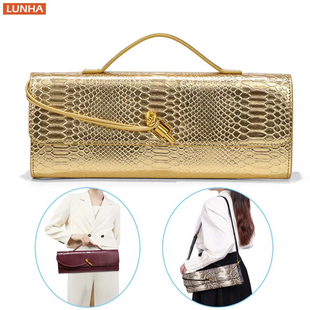Women Luxury Design Top Handle Bag Evening Clutch Handbag Vintage Texture Crossbody Shoulder Long Purse For Lady Dinner Party